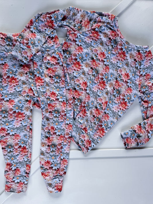 3T RIB KNIT LOUNGE SET PINK AND BLUE FLORAL| RTS