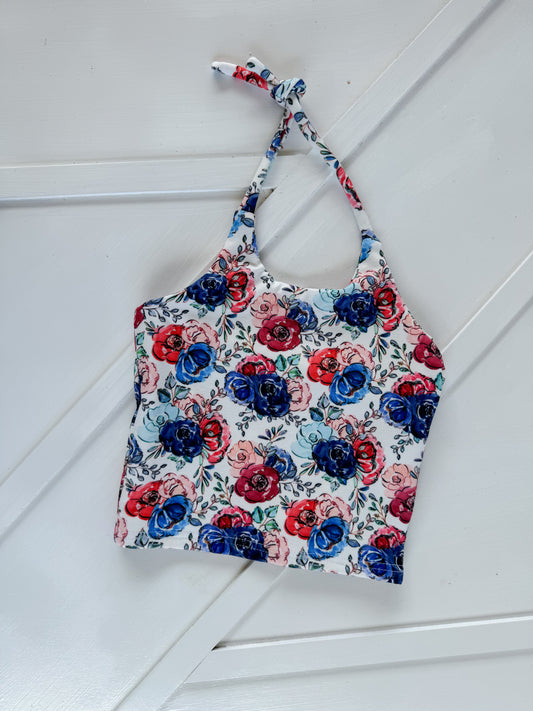 3T HALTER CROP RED BLUE FLORAL| RTS