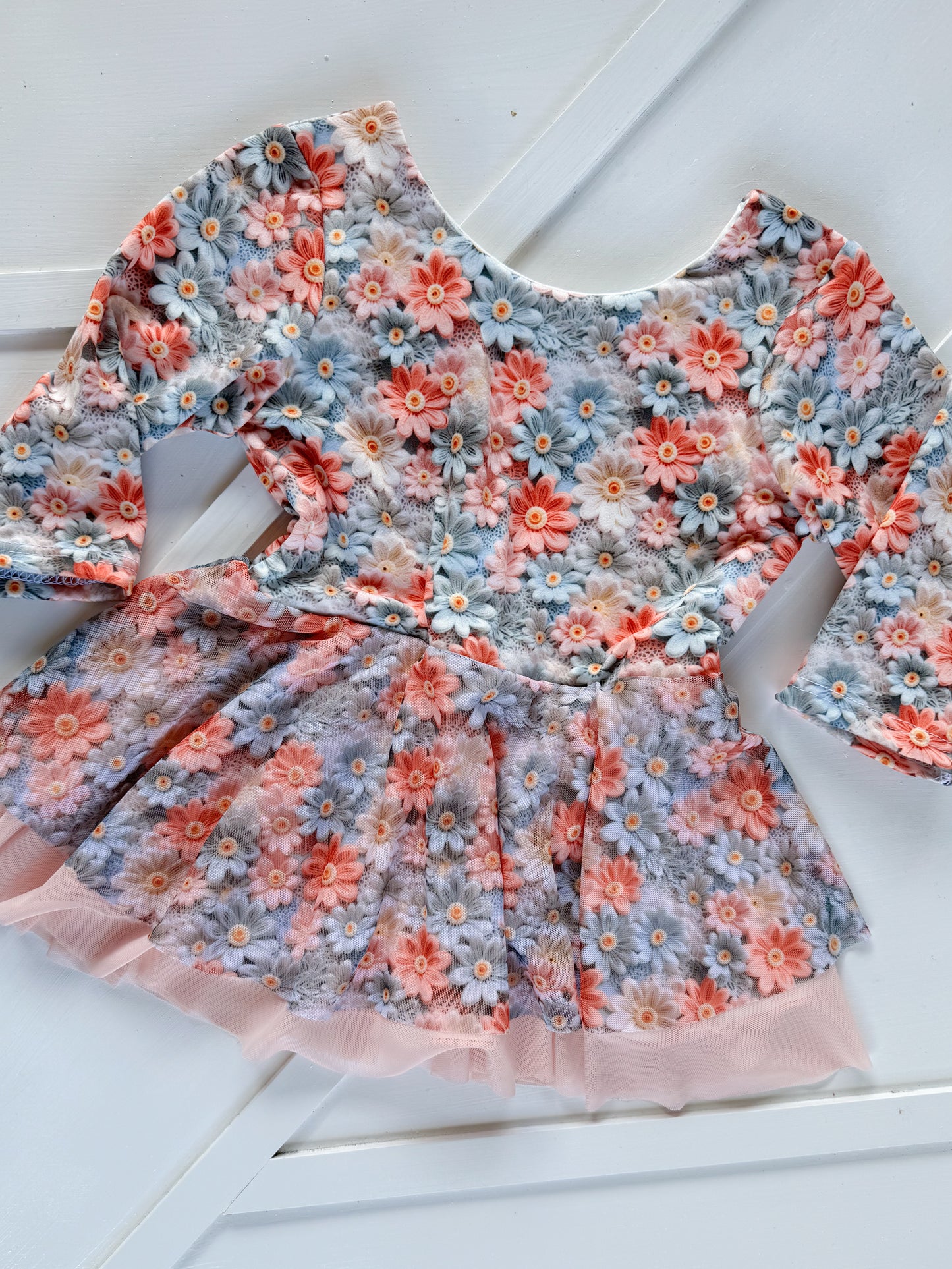 3T LAYERED MESH PEPLUM PINK AND BLUE FLORAL| RTS