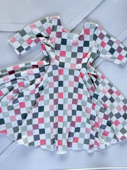 18M MAXI DRESS CHECK PINK AND SAGE |RTS