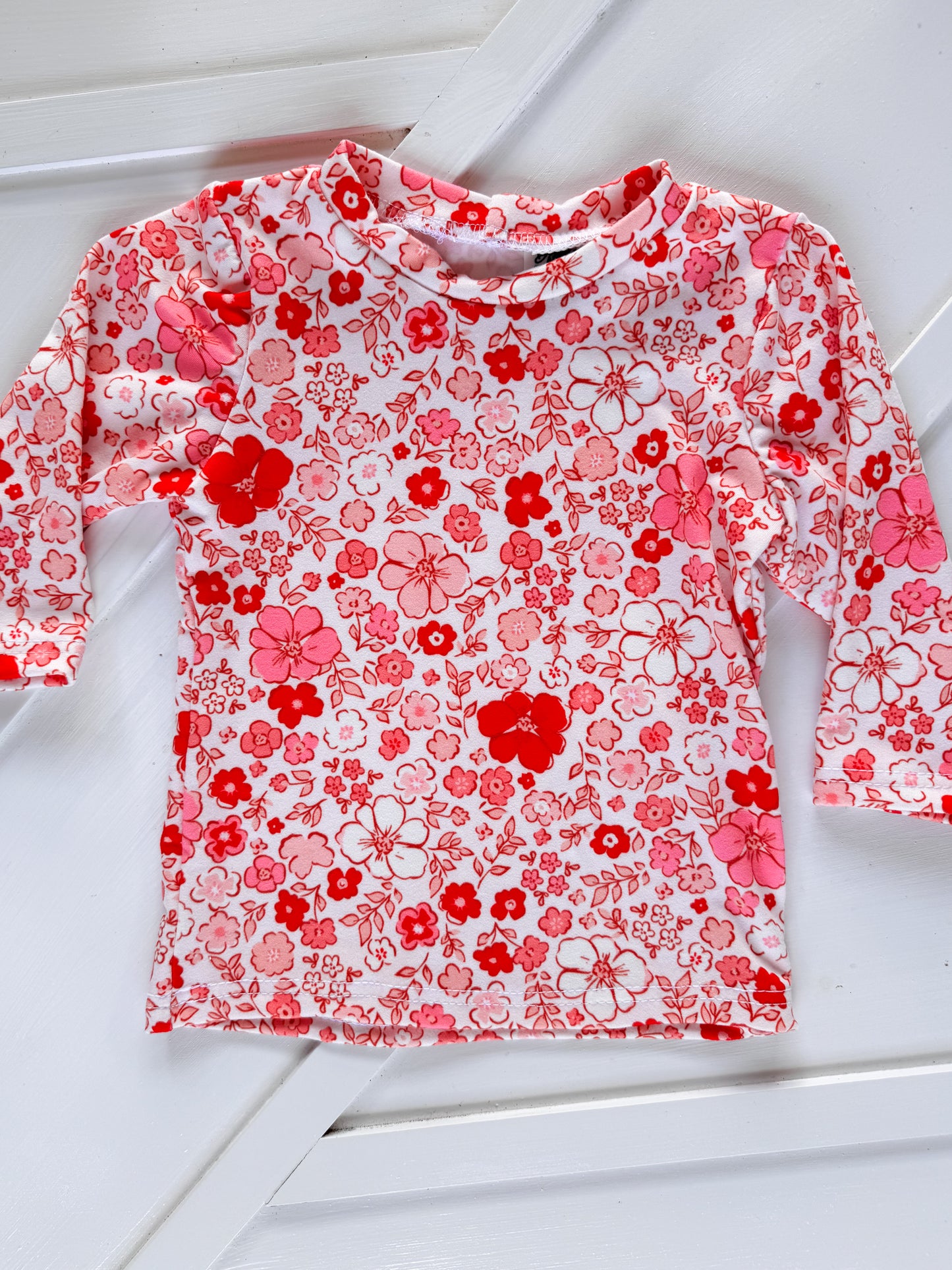 2T MILLIE TOP 3/4 RED PINK FLORAL|RTS